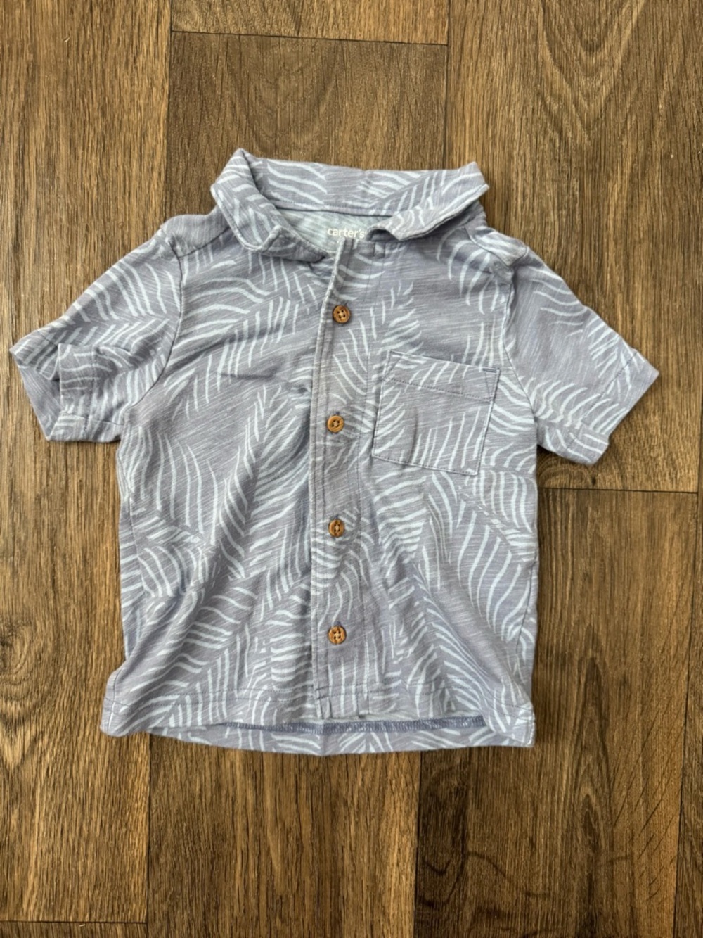 Carter's Gray/Light Blue Short-Sleeve Leaf-Print Button-Up Shirt 18M